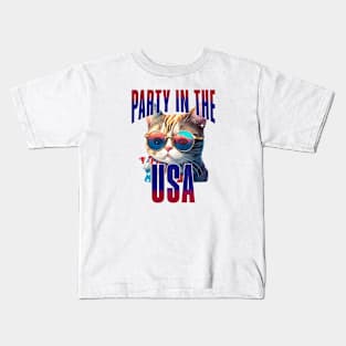 Cool Cat Party in the USA Independence Day Kids T-Shirt